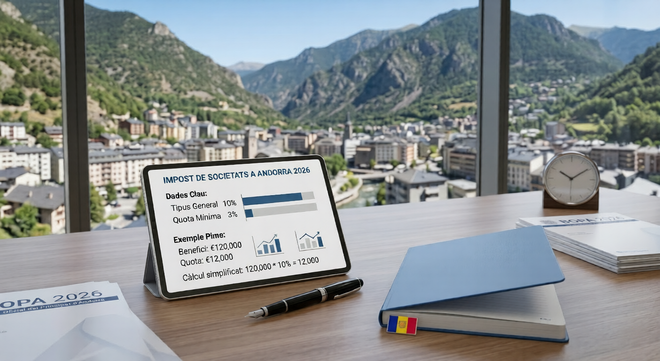 Dados do Imposto sobre Sociedades em Andorra 2026 em tablet com Triple A