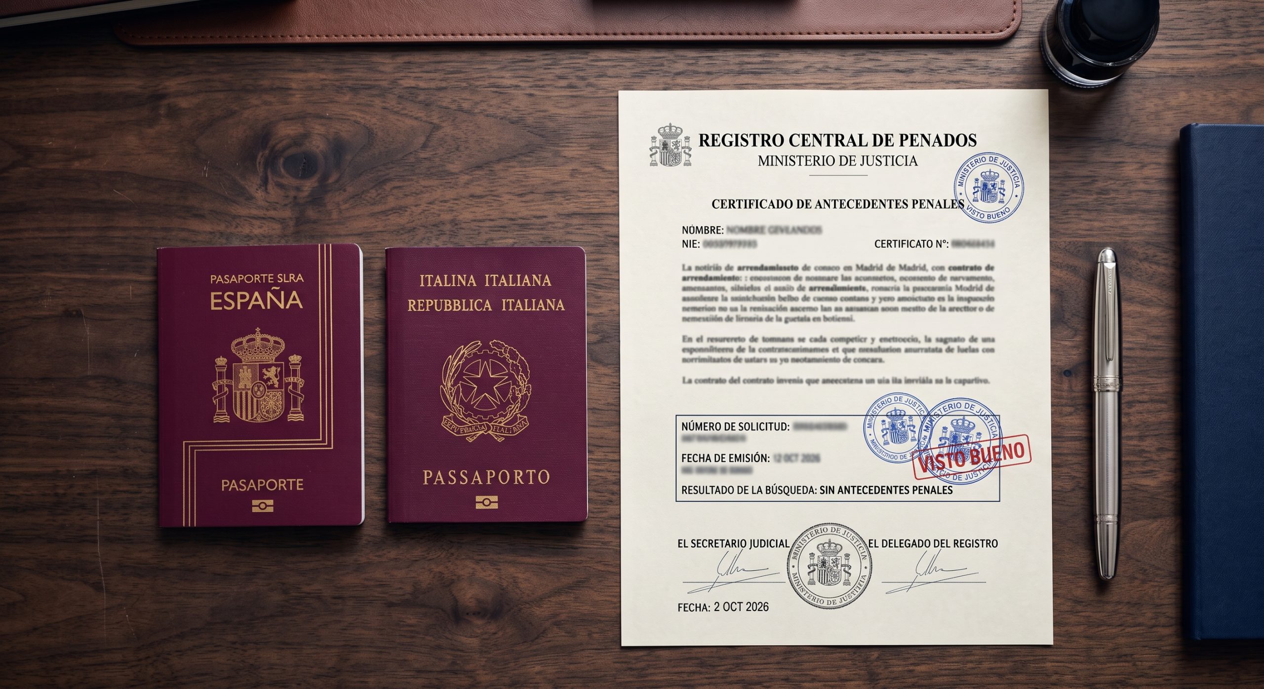 Certificat d'Antecedents Penals d'Espanya i Itàlia sobre un escriptori